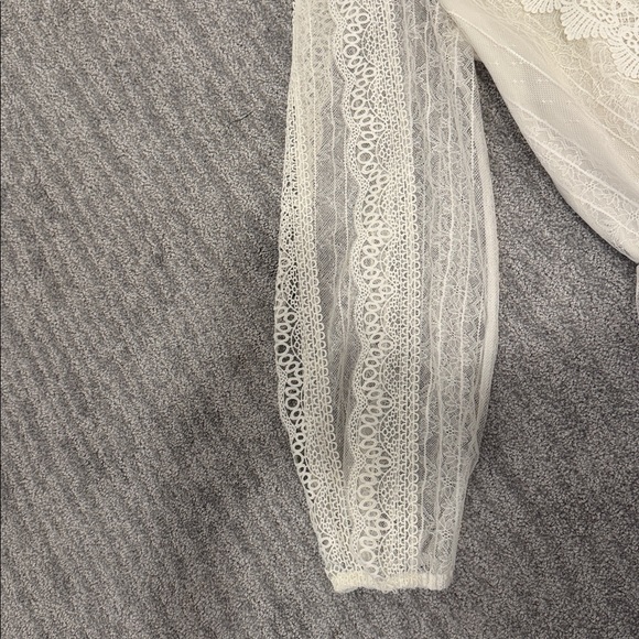 Express Scalloped Lace Mock Neck Peplum Top - Picture 6 of 6